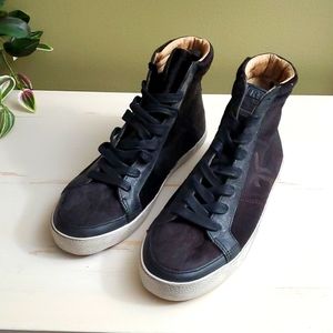 Frye | Brown Calf Hair Hi Top Dylan Sneakers Sz 7